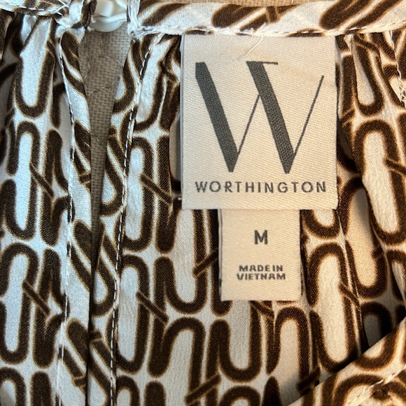 Worthington Women’s Size Medium Elegant Brown and White Women's Blouse Top - Picture 2 of 5